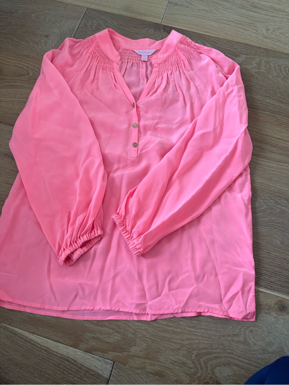 Lilly Pulitzer Pink Long-Sleeve Smocked Yoke Blouse